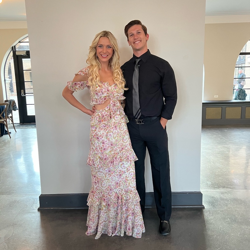 WAYF Ruffled Cutout Maxi Dress